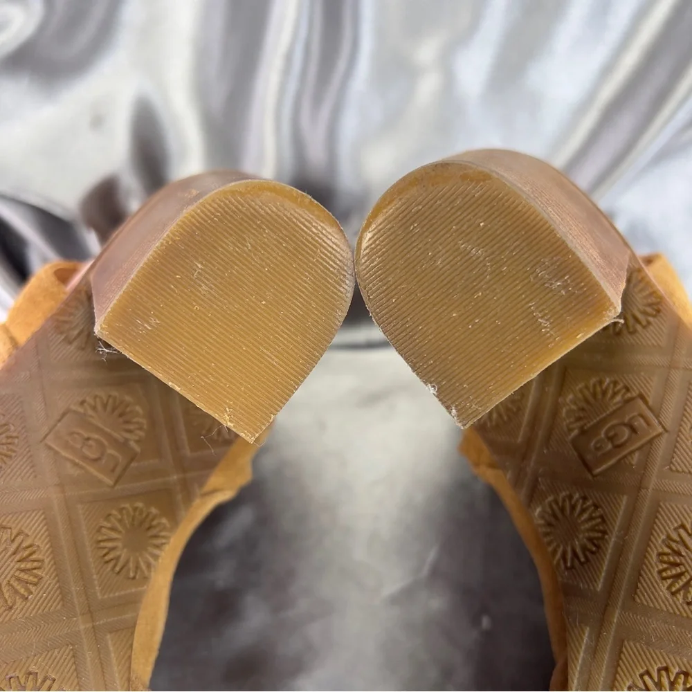 UGG Valencia Peep Toe Ankle Bootie in Light Brown Suede Size 8.5 US/EU 39 GUC‎